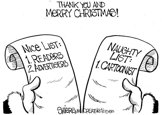 Nice list and naughty list for the Reporter, Cartoon