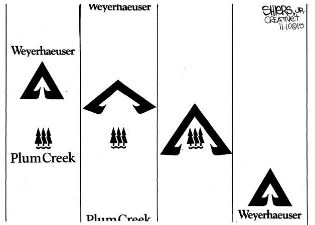 Weyerhaeuser and Plum Creek have completed an $8.4 billion merger | Cartoon for Nov. 12