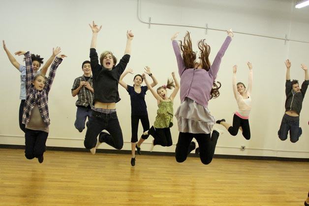 Students dance for Fame Jr. during a recent rehearsal. (From the back left) Shailey Harris