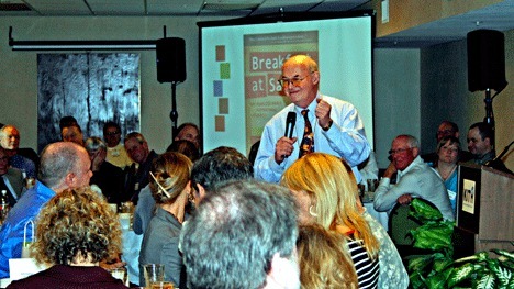 Author Richard LeMieux speaks to a crowd of 90 Eastside business and community leaders during a KITH fund-raiser event in Bellevue Friday.