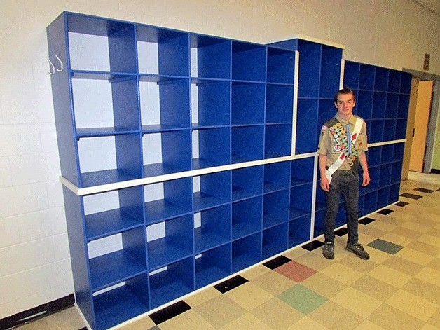 Charles Heitz built this large cubby system for the Kirkland Boys and Girls Club to attain the rank of Eagle Scout.