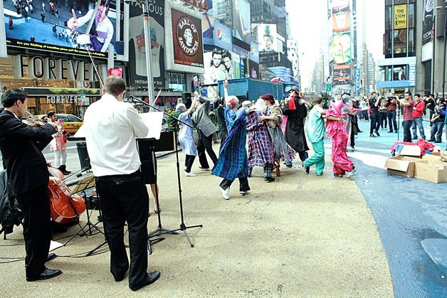 A flash mob of “dancing grandmas” took over Times Square Tuesday