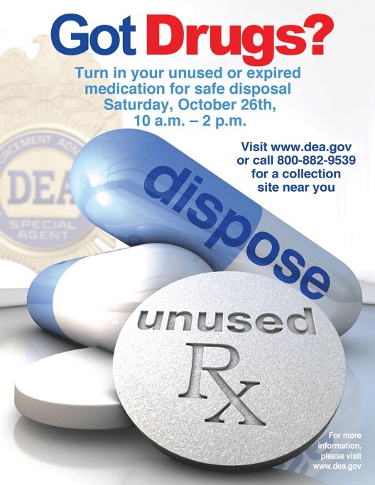 The Kirkland Police Department and the Drug Enforcement Administration will host a “Drug Take Back Event” on Oct. 26.