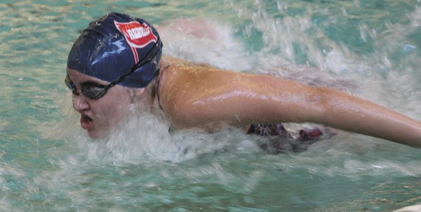 Tess Farley swims the butterfly portion of the 200 medley relay race for Juanita during last weekend's KingCo meet.