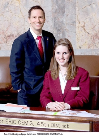 Sen. Eric Oemig and page Julie Luce.