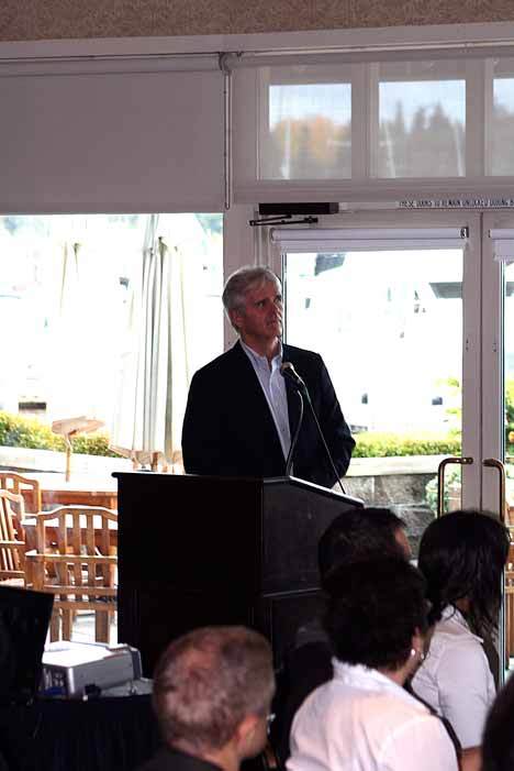 Clearwire CEO Bill Morrow speaks during the Kirkland Chamber of Commerce luncheon at the Woodmark Hotel. Among those in attendance were local business owners