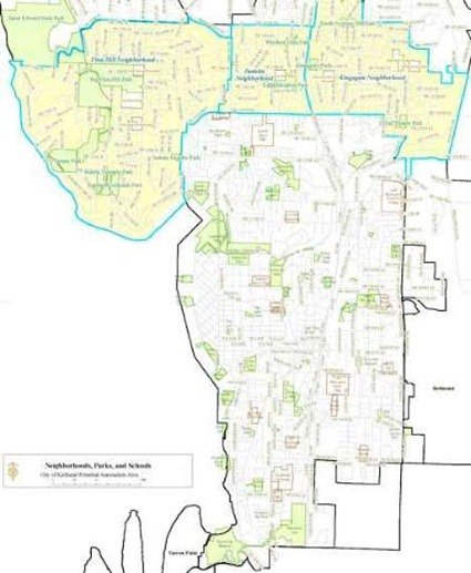 This map shows the City of Kirkland after the June 1 annexation. The area in yellow are the new neighborhoods