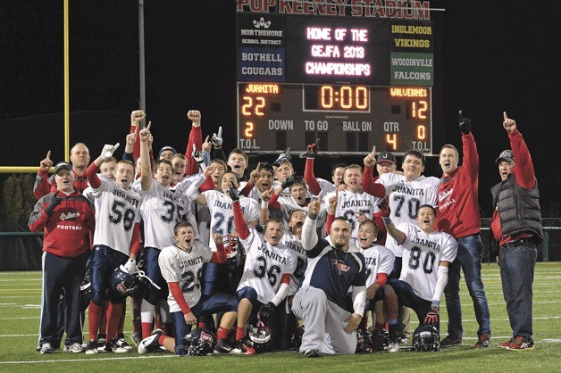 The Juanita Junior Rebels varsity football team beat the Bellevue Wolverines during a championship game on Nov. 16.