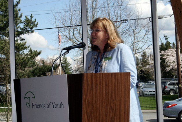 Terry Pottmeyer speaks in 2013 during the dedication ceremony for the new Friends of Youth building in Kirkland.