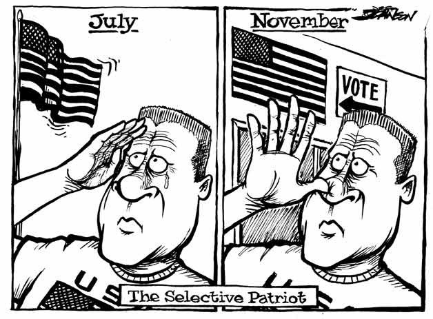 The selective patriot in July and November | Cartoon for Dec. 5