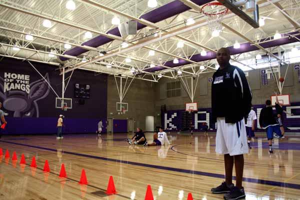 Lake Washington boys basketball head coach Barry Johnson in 2010 just after the new gym opened. Johnson has been charged with communicating with a minor for immoral purposes.