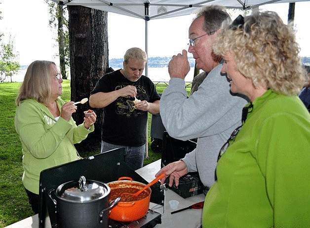 Residents enjoy chili during the annual DennyFest event.