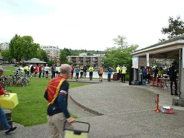 Cyclists line up at 6:15 a.m. to register for the 7 Hills of Kirkland event on Memorial Day in 2012.