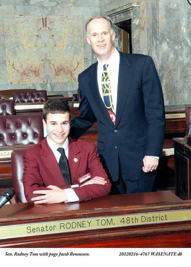 Sen. Rodney Tom sponsored Jake Bensussen as a Senate Page Feb. 13-17.