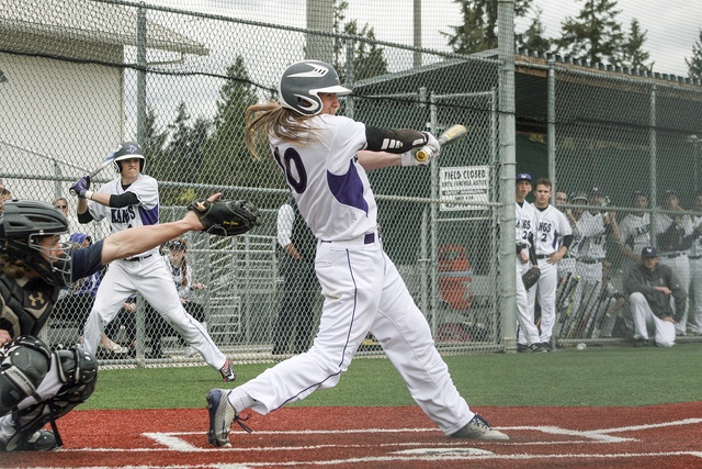 Lake Washington High senior Jake Wikel lets loose during the Kangs’ win over Interlake on April 11. JOHN WILLIAM HOWARD/Kirkland Reporter