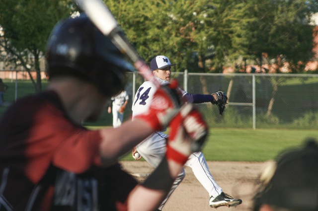 Lake Washington starter Nick Ludwig throws out a pitch during the Kangaroos’ 14-6 loss to Mercer Island on Monday