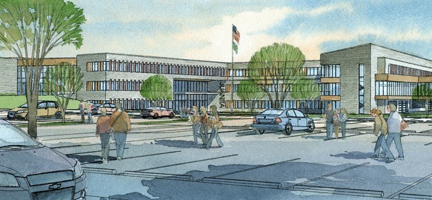 An artist’s rendering of what Juanita High School could look like when rebuilt. A bond to