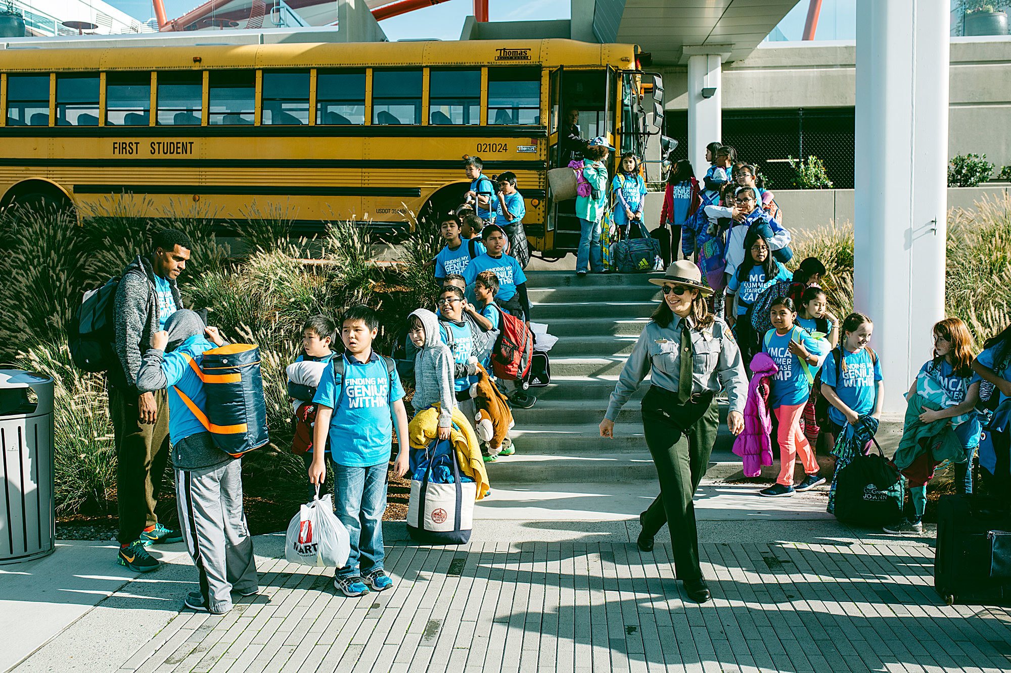 Kids arrive at the Kirkland Google campus for a campout on the Cross Kirkland Corridor. Contributed photo