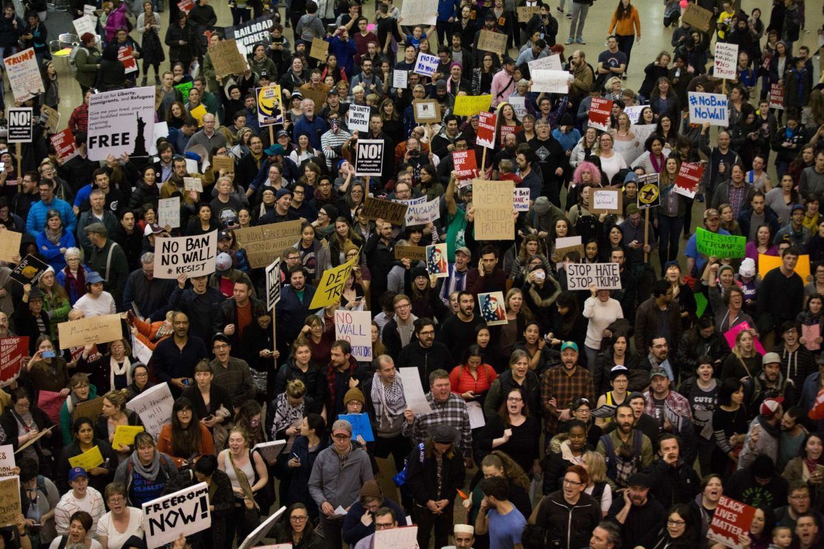 Hundreds protest the new federal immigration ban at SeaTac Airport over the weekend. Alex Garland/Seattle Weekly