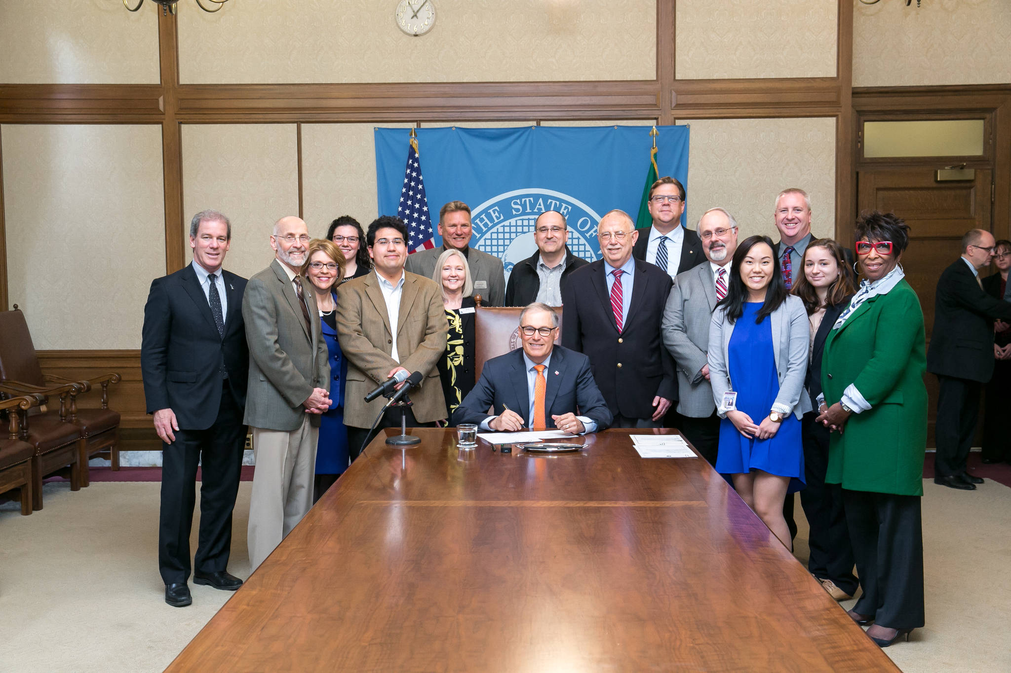 Gov. Jay Inslee signs Senate Bill No. 5640, relating to technical college high school diploma programs, on April 20. Contributed photo