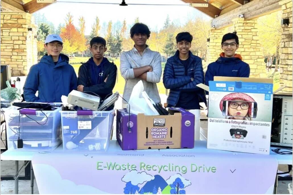 The executive board members at the e-waste drive. (Photo Courtesy of Redmond Coding Association)
